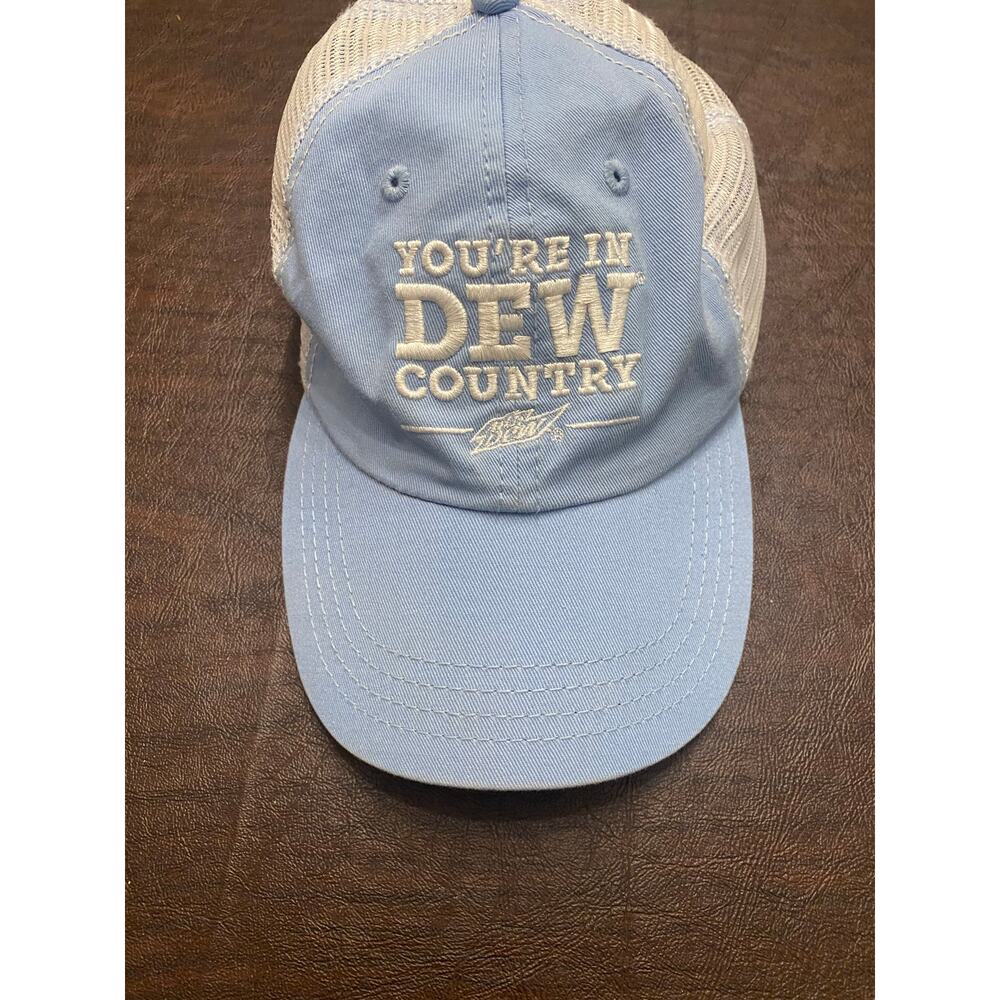 Vintage Mountain Dew "You're in Dew Country" Trucker Hat Blue White‎ Mesh